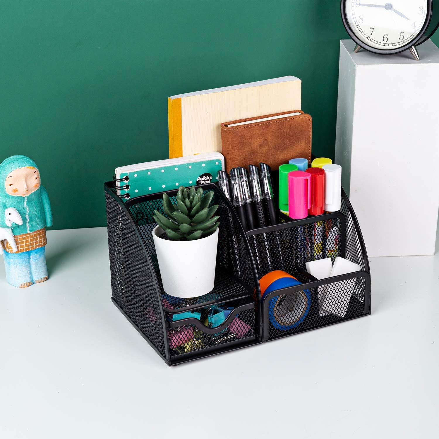 MDHAND Office Desk Organizer and Accessories, Mesh Desk Organizer with 6 Compartments + Drawer MDHAND Office Desk Organizer and Accessories, Mesh Desk Organizer with 6 Compartments + Drawer